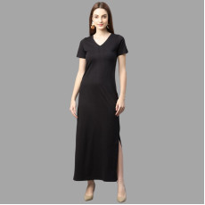 Rigo Women Black Half Sleeve V- Neck Cotton Maxi Dress